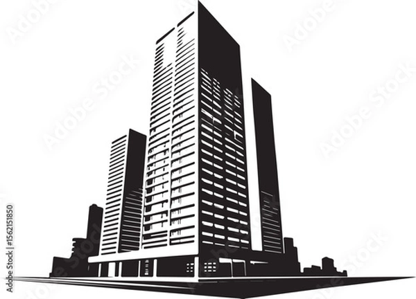 Obraz Modern urban architecture featuring a towering black and white city skyscraper skyline