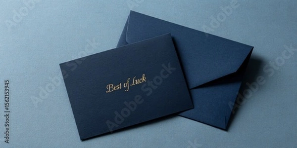 Fototapeta Best of luck navy blue card with metallic gold script for celebrations elegant design artistic environment close-up view