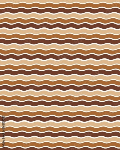 Fototapeta Retro Wavy Lines Pattern in Earth Tones with Vintage Brown and Beige Color Palette for Textile and Interior Design. Illustration