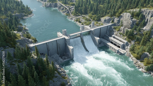 Fototapeta Hydroelectric Dam Generating Renewable Energy