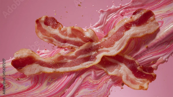 Fototapeta slices of bacon on pink