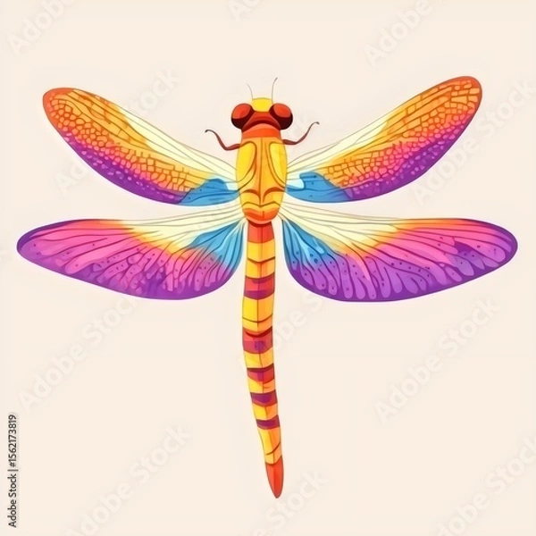 Fototapeta Vibrant Colorful Dragonfly Illustration: Detailed Insect Art with Beautiful Wings and Entomological Graphics in Nature Design