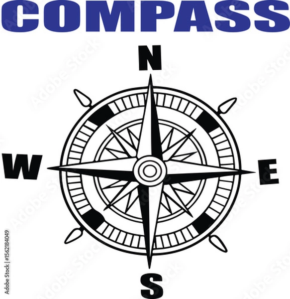 Fototapeta Compass Rose Navigation Symbol Vector Illustration with Editable Stroke