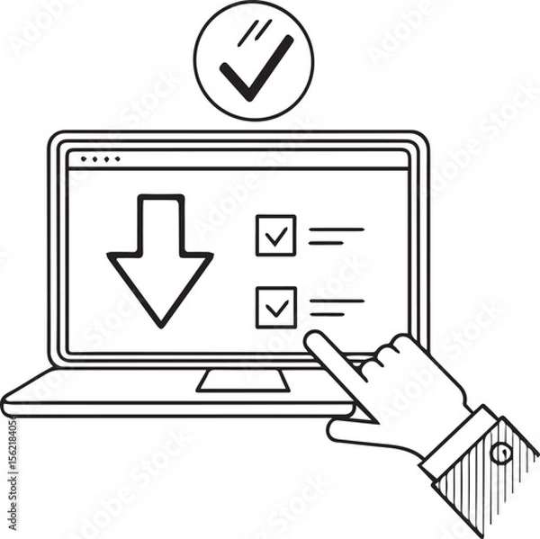 Fototapeta Online Download Confirmation Line Icon with Laptop Vector Illustration and Editable Stroke