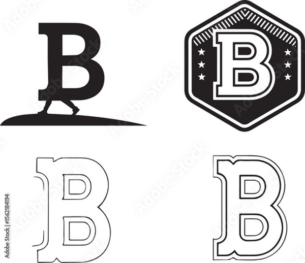 Fototapeta b icon, letter b icon, b icon logo, Letter B Logo, b monogram, b letter design and Icon Set Vector Illustration with Editable Stroke