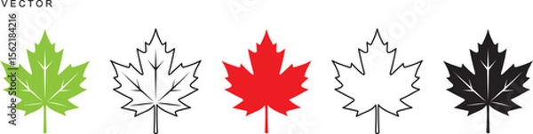 Fototapeta Set of flat maple leaf shape, Canadian maple leaf icon set, icon logo, Vector illustration