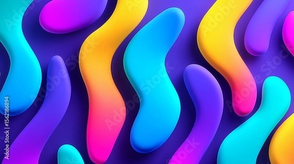 Fototapeta Vibrant, flowing shapes in various colors on a purple background, creating a dynamic visual effect.
