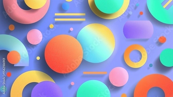 Fototapeta Vibrant abstract background featuring various geometric shapes in pastel colors.