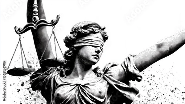 Fototapeta A blindfolded Lady Justice statue holding scales, symbolizing fairness and law
