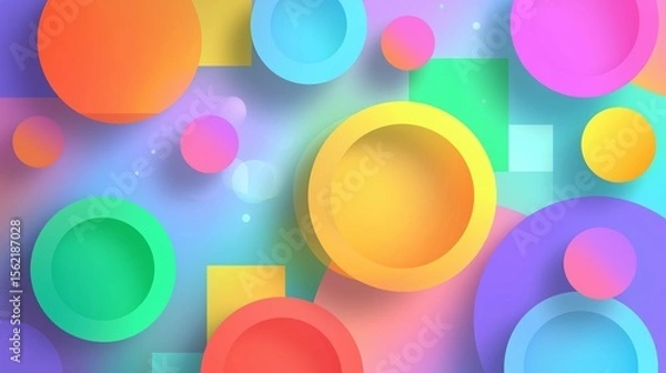 Fototapeta Vibrant abstract background featuring various colorful circles and shapes in a playful arrangement.