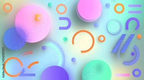 Fototapeta Vibrant composition of circles and lines in pastel colors, creating a modern abstract design.
