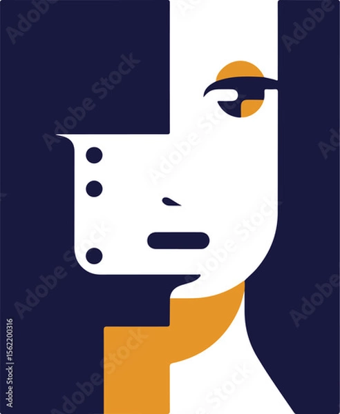 Obraz Abstract Face Minimal Line Logo  face with mask
