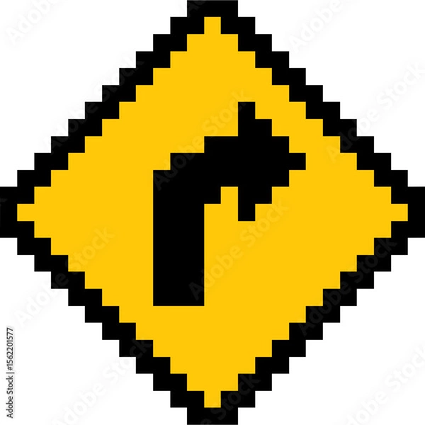 Obraz Pixel art right turn traffic sign. Road sign icon