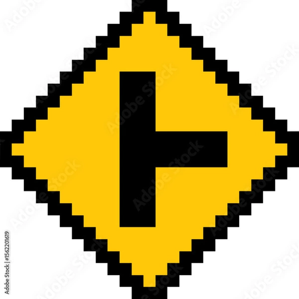 Obraz Pixel T-Junction Traffic Sign. Retro road sign icon