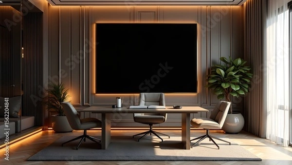 Fototapeta Luxury Home Office with Black Frame and Gold Accents