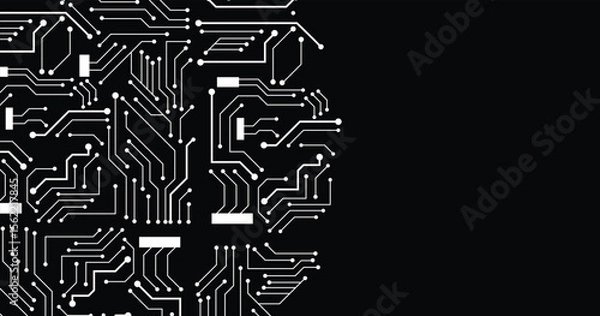 Obraz A white circuit line technology pattern on black background. seamless pattern of circuit board