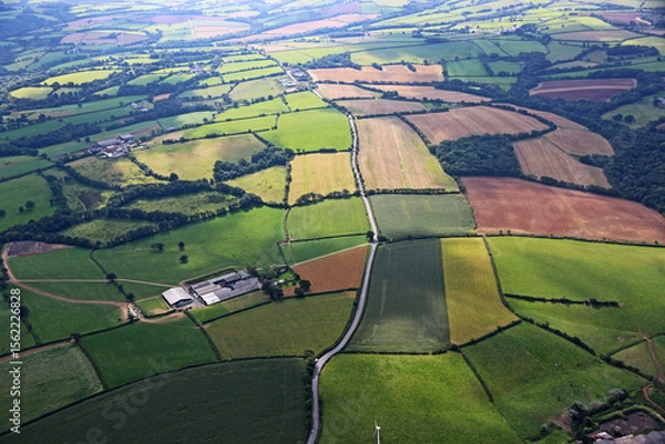 Fototapeta Aerial view of  the fields of North Devon, England	
