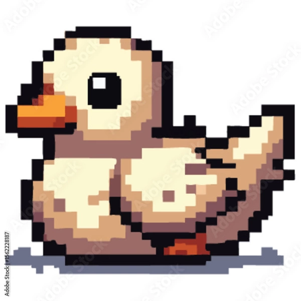 Obraz Adorable pixel art duckling, creamy yellow, sitting on ground.