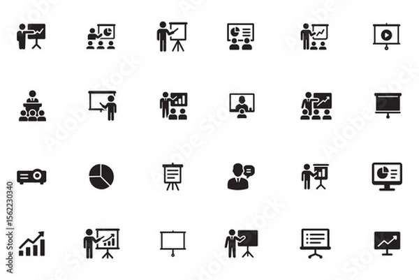 Obraz Business presentation and training glyph icon set, symbols for seminar, meeting, and corporate report