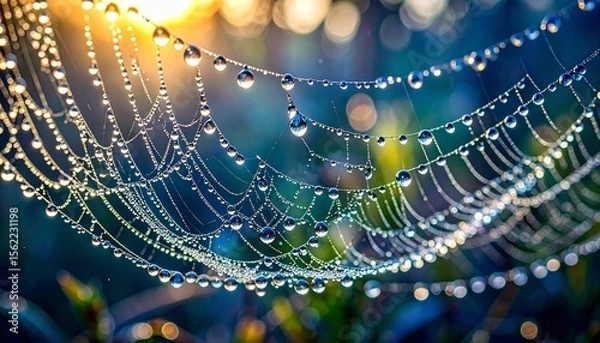Obraz Dew-Kissed Spiderweb in Morning Sunlight Creating Sparkling Patterns