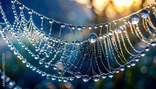 Obraz Dew-Kissed Spiderweb in Morning Sunlight Creating Sparkling Patterns