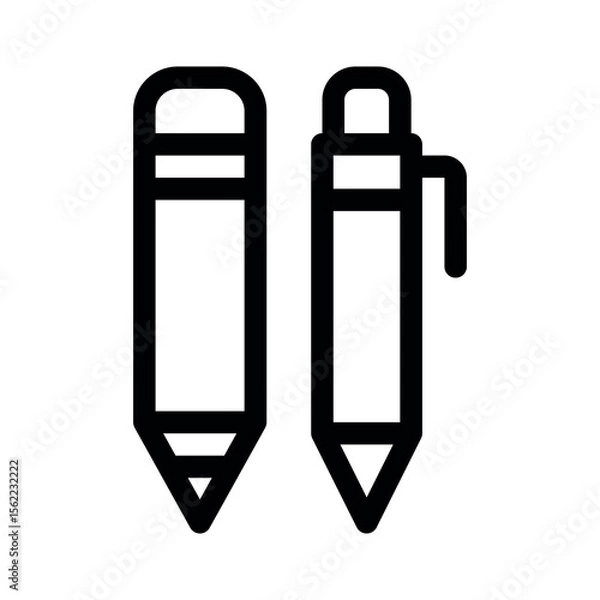 Fototapeta Pens line icon.School supplies. Simple vector symbol used for school, travel, or education themes. Clean linear design, editable stroke, isolated on white.