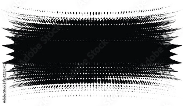 Fototapeta Radial halftone vector with exploding dot pattern and rough black texture. Grunge burst effect intense visual energy and dynamic abstract contrast with space for you content
