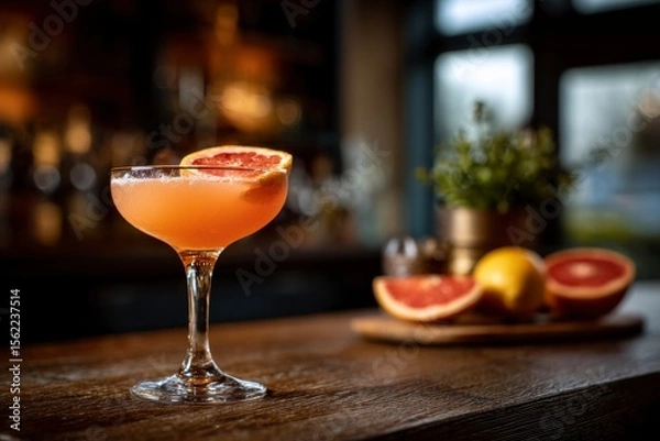Fototapeta Grapefruit Cocktail on Bar with Citrus Fruit