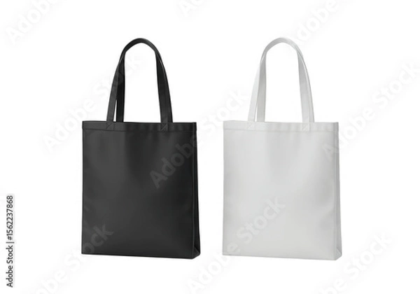 Fototapeta Two tote bags one black and one white isolated on transparent background