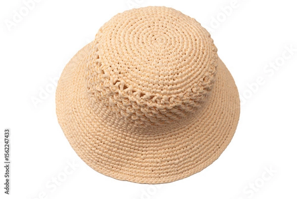 Obraz Straw summer hat with isolated on white background.