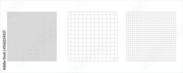 Obraz Vector Set of Grid Paper Patterns – Fine, Medium, and Large Square Templates on White Background