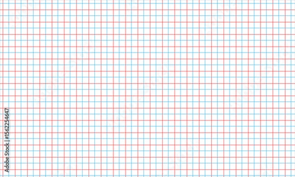 Obraz Graph Paper Vector Template with Red and Blue Grid Lines – Technical Background Design on White Canvas