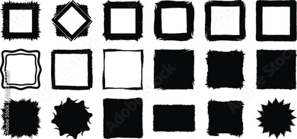 Fototapeta Set of grunge background set. Broken dirty rough frames collection. Grunge empty medium format frames.
