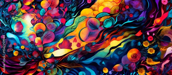 Fototapeta Vibrant Abstract Nature-Inspired Artwork With Colorful Floral and Organic Patterns