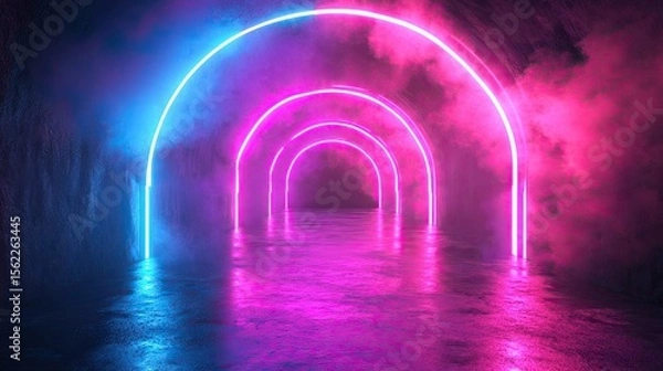 Obraz Illuminated Neon Tunnel PNG with Infinite Perspective for Sci-Fi and Cyberpunk Art