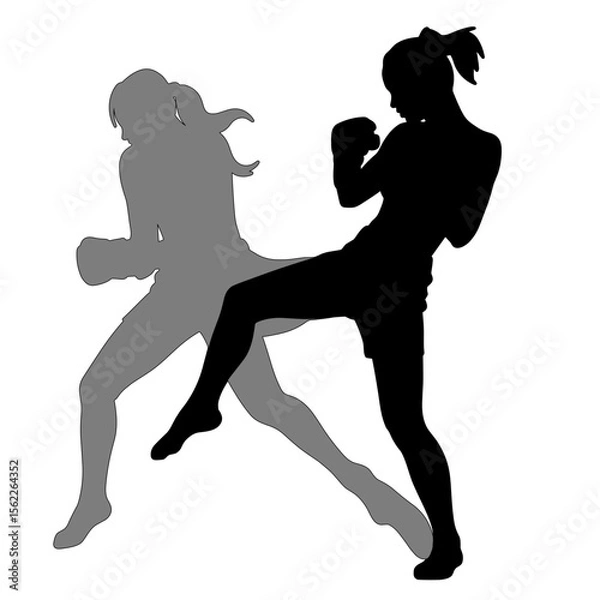 Obraz Female fighter practicing martial arts without background  