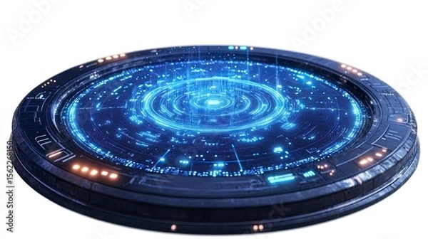 Fototapeta Hologram Projection PNG with Glowing Digital Interface on White Background for Sci-Fi, Technology, and Futuristic-Themed Digital Art