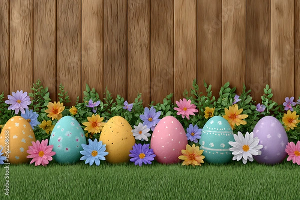 Obraz Colorful Easter Eggs Decorated With Flowers spring