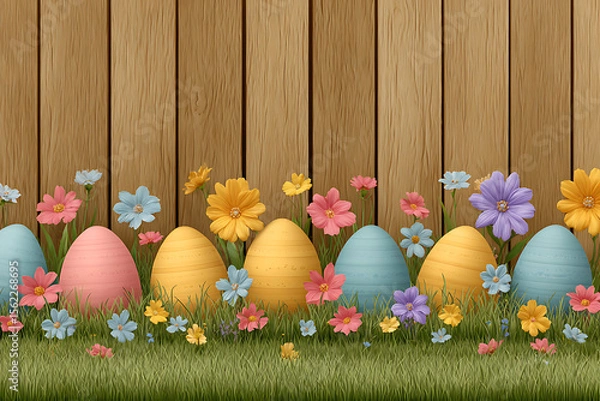 Obraz Colorful Easter eggs nestled in spring flowers grass