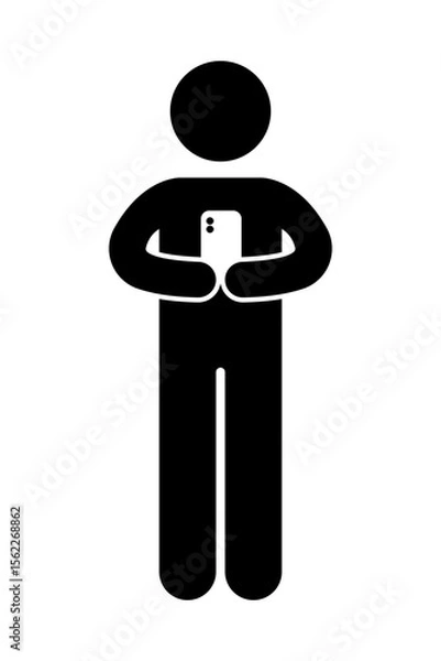 Fototapeta  Stick figure stickman icon. Stick figure with mobile phone in hand.