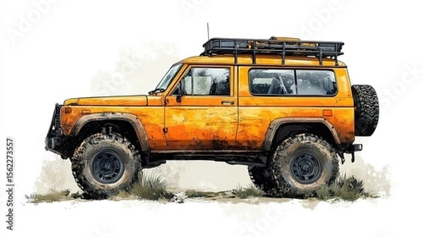 Obraz Off-Road Car PNG with Rugged Adventure-Ready Design on White Background for Outdoor Exploration, Travel, and 4x4 Automotive Graphics