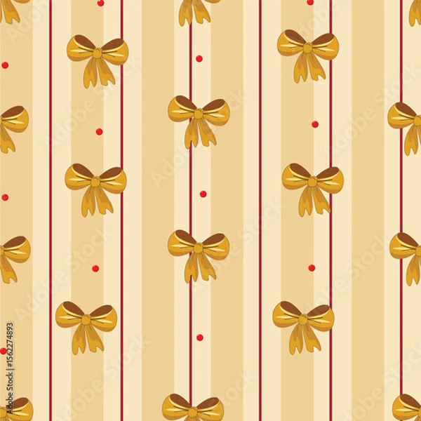 Obraz seamless pattern striped with bows in gold tones