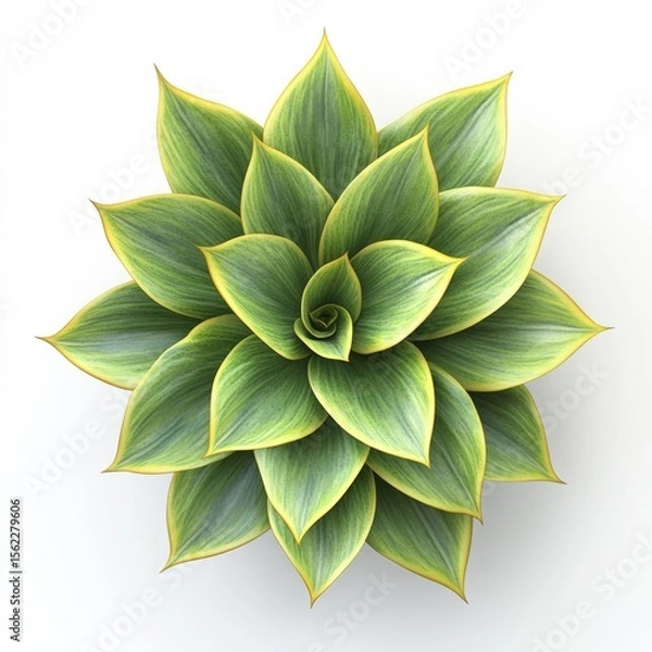 Obraz Striking Overhead Shot of Green and Yellow Sansevieria Plant on White Background