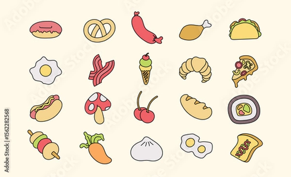 Obraz Cartoonish Food Icon Illustrations