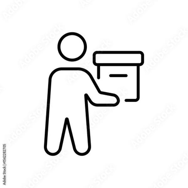 Fototapeta Person carrying a box package iconography illustration. Simple outline person activity icon.