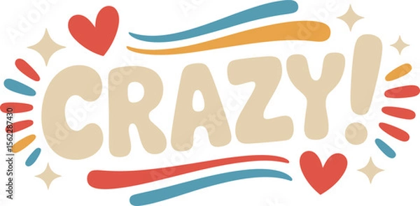 Fototapeta Colorful crazy text illustration with hearts and playful decorative elements vector illustration.