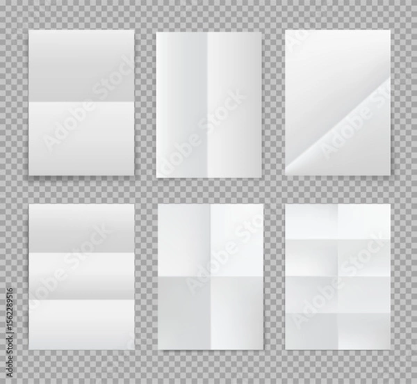 Fototapeta Set of Folded Paper Sheets Mockup Vector Isolated on Transparent Background