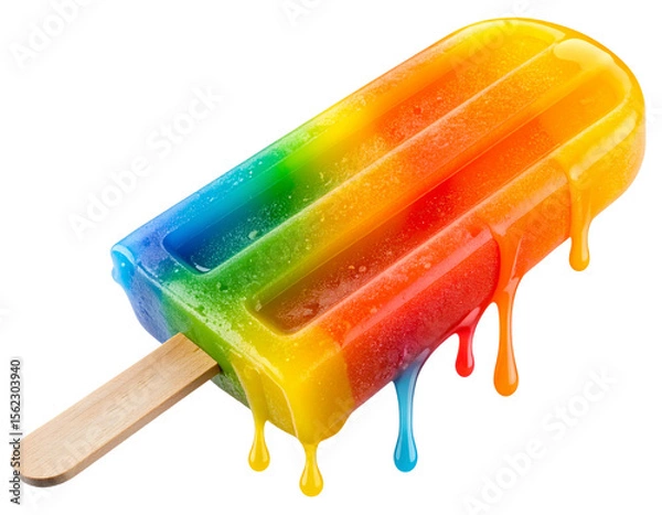 Fototapeta Rainbow Popsicle Angled with Melting Drops, isolated on a transparent background
