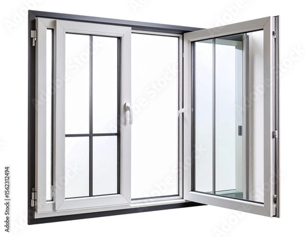 Obraz Open Office Glass Window Frame, Minimalist Design, Isolated on Transparent Background for Interior Decor
