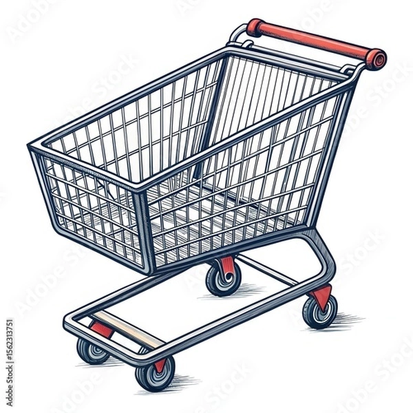 Fototapeta Bold line illustration of a minimal supermarket cart with no fill, emphasizing the design and functionality of shopping carts